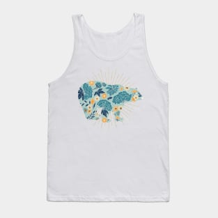 Floral polar bear silhouette - blue and yellow Tank Top